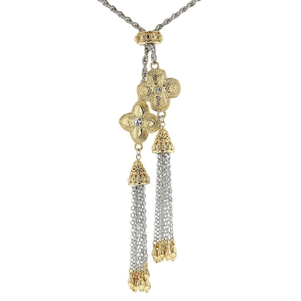 Paula Dean White Crystal Two Tone Bolo Necklace
